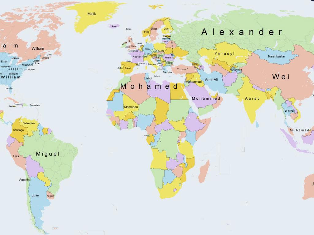 Mapa revela os nomes mais populares em todo o Mundo
